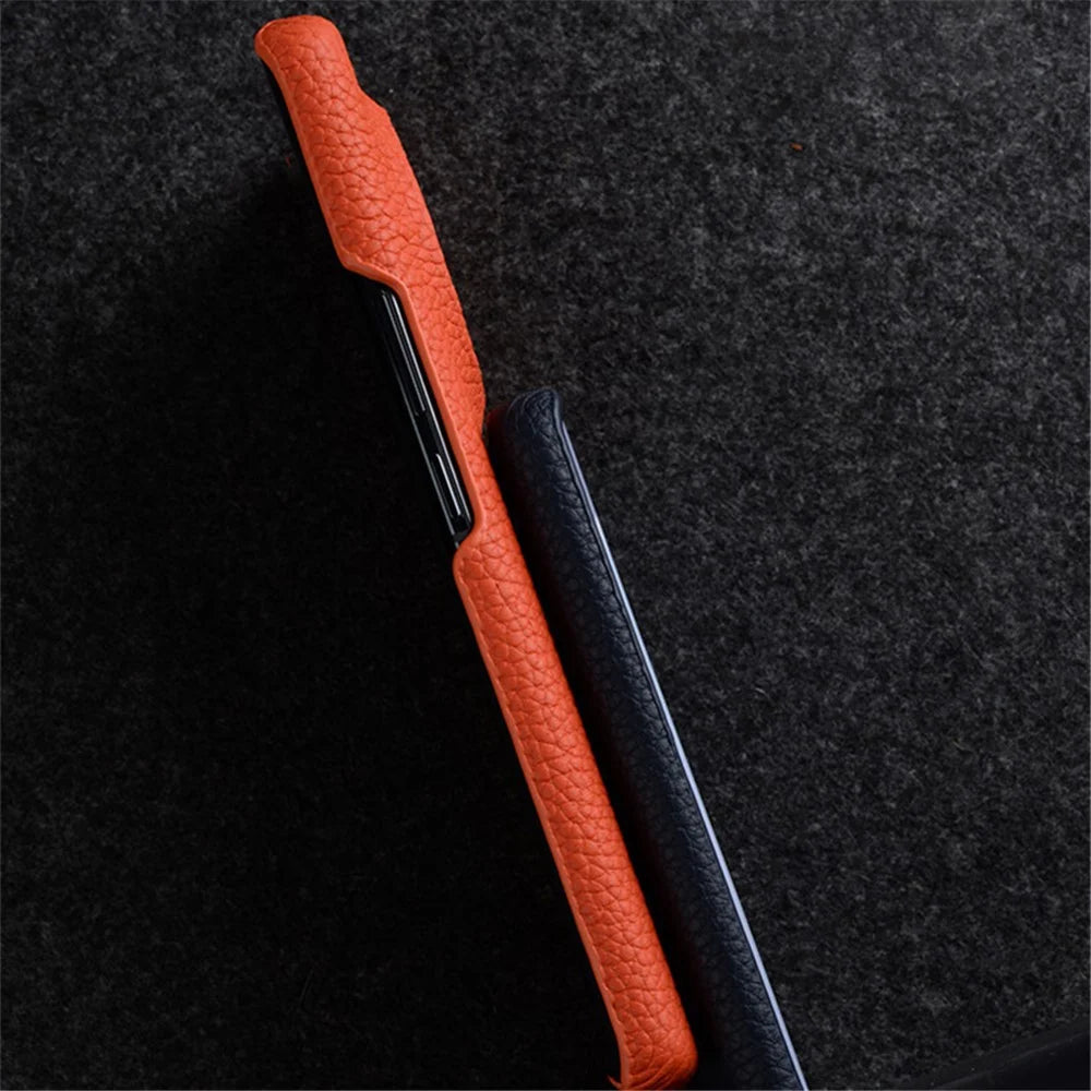 MELKCO For vivo X90 Pro 5G Incomplete Edge Shock-absorbing Phone Case Genuine Cow Leather Coated PC Cover - Orange - 3
