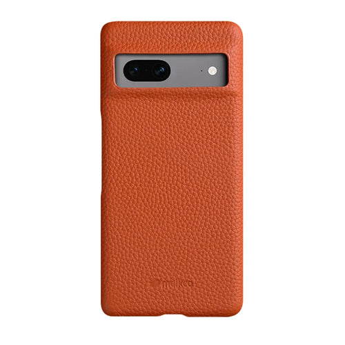 MELKCO Cellphone Case for Google Pixel 7 5G Genuine Cow Leather Coated PC Scratch Proof Cover - Orange - 1