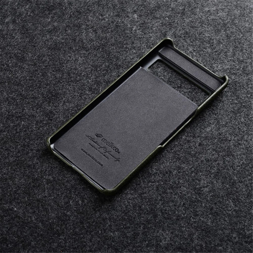 MELKCO Cellphone Case for Google Pixel 7 5G Genuine Cow Leather Coated PC Scratch Proof Cover - Orange - 4
