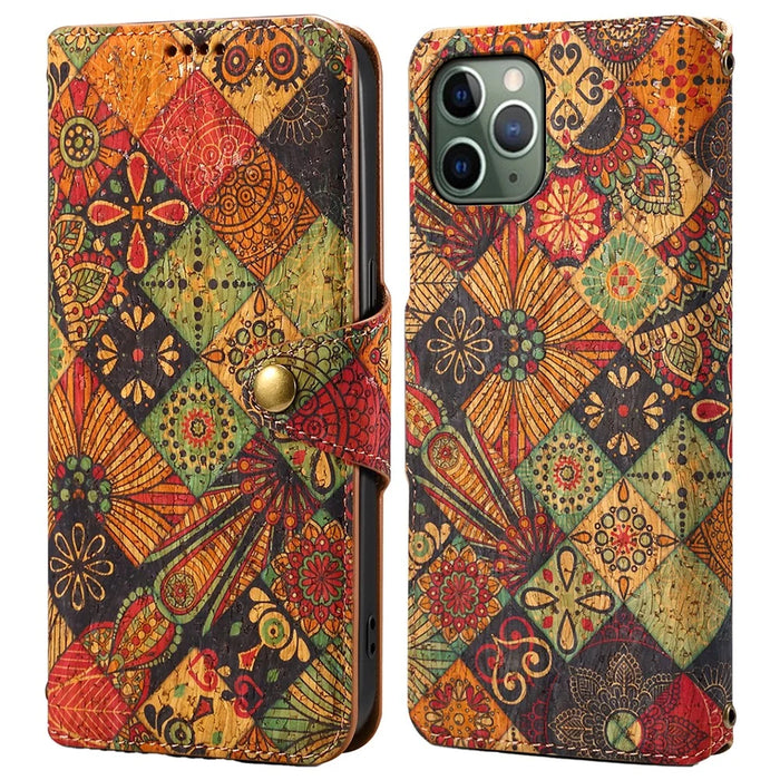 For iPhone 11 Pro Leather Case Floral Printing Stand Wallet Phone Cover - Autumn / Yellow - 1