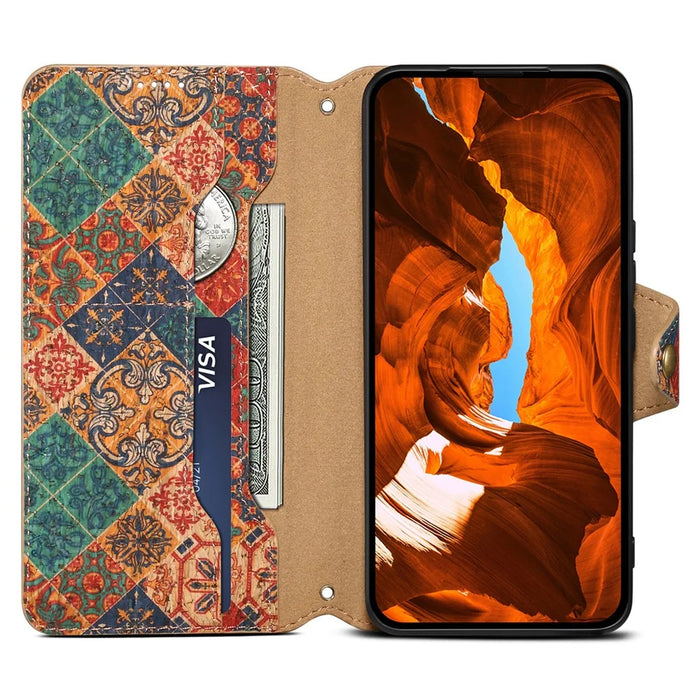 For Samsung Galaxy A51 4G SM-A515 Case Floral Pattern PU Leather Wallet Phone Cover - Winter / Blue - 2
