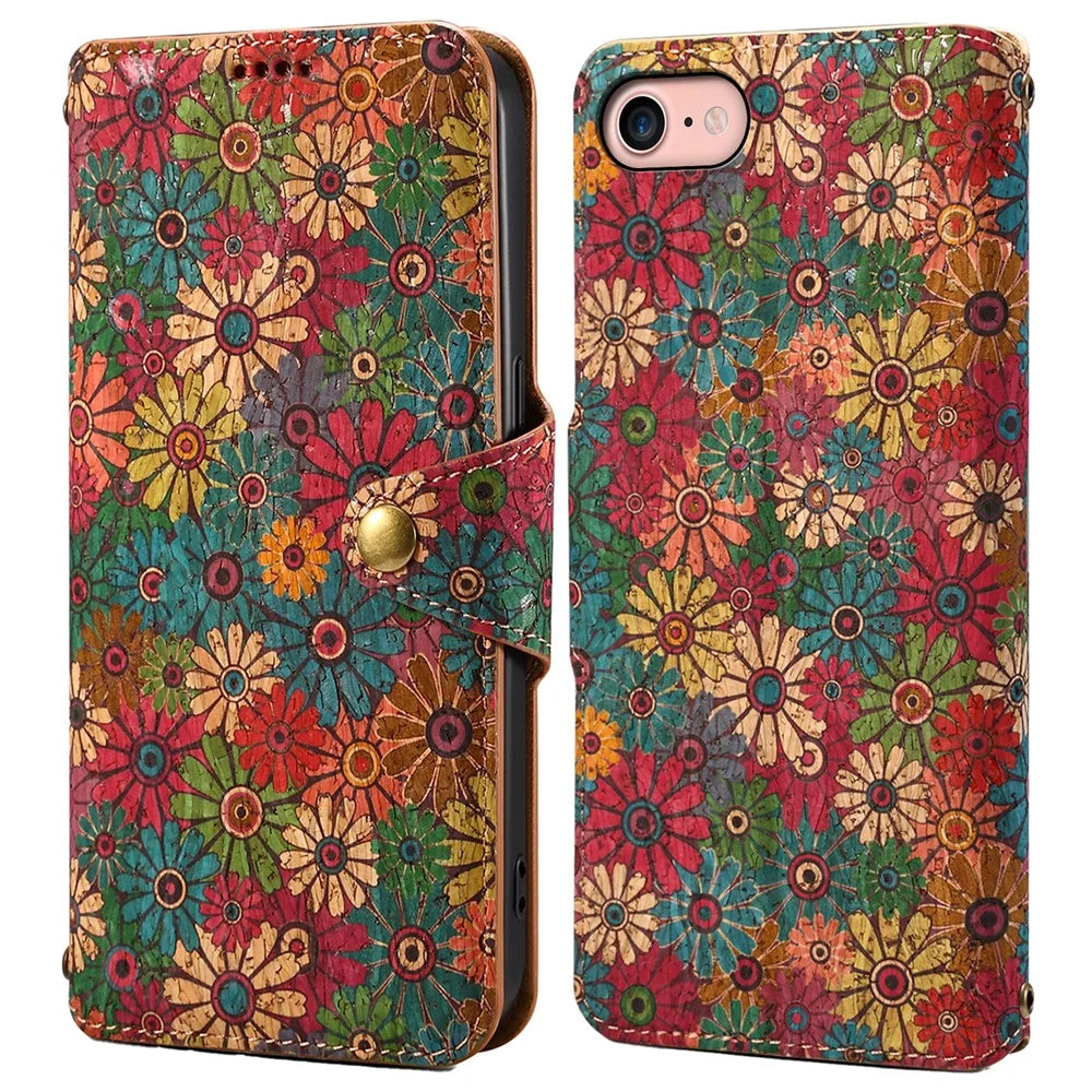 For iPhone 7 / 8 4.7 inch / SE (2020) / SE (2022) Leather Cover Floral Printing Shockproof Wallet Phone Case with Stand - Spring / Green - 1