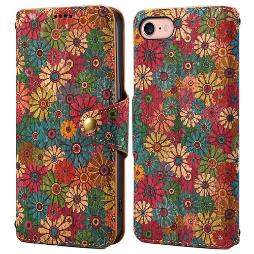 For iPhone 7 / 8 4.7 inch / SE (2020) / SE (2022) Leather Cover Floral Printing Shockproof Wallet Phone Case with Stand - Spring / Green - 1