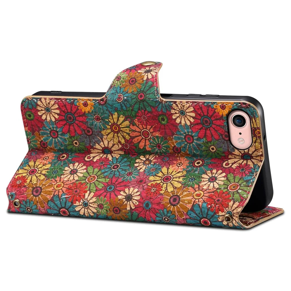 For iPhone 7 / 8 4.7 inch / SE (2020) / SE (2022) Leather Cover Floral Printing Shockproof Wallet Phone Case with Stand - Spring / Green - 3