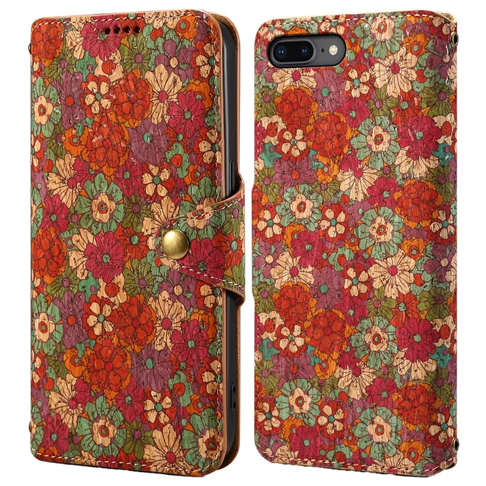 For iPhone 7 Plus / 8 Plus Case Floral Printing Anti-Drop Leather Phone Cover with Wallet - Summer / Red - 1