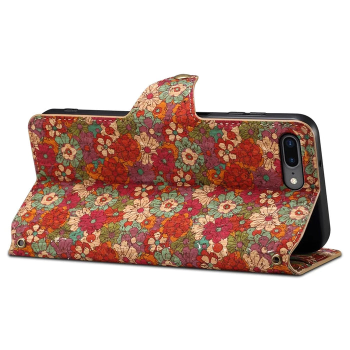 For iPhone 7 Plus / 8 Plus Case Floral Printing Anti-Drop Leather Phone Cover with Wallet - Summer / Red - 3