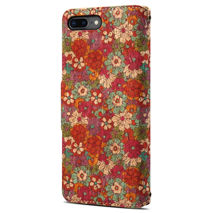 For iPhone 7 Plus / 8 Plus Case Floral Printing Anti-Drop Leather Phone Cover with Wallet - Summer / Red - 6