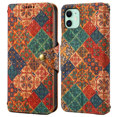 For iPhone 11 Wallet Phone Case Floral Printing Anti-Scratch Leather Cover with Stand - Winter / Blue - 1