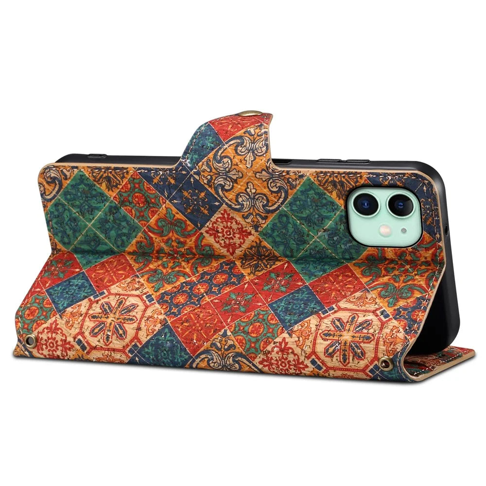 For iPhone 11 Wallet Phone Case Floral Printing Anti-Scratch Leather Cover with Stand - Winter / Blue - 3