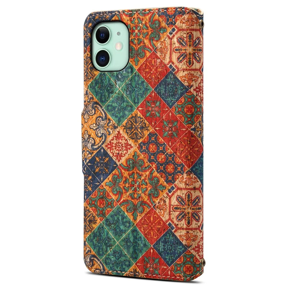 For iPhone 11 Wallet Phone Case Floral Printing Anti-Scratch Leather Cover with Stand - Winter / Blue - 6
