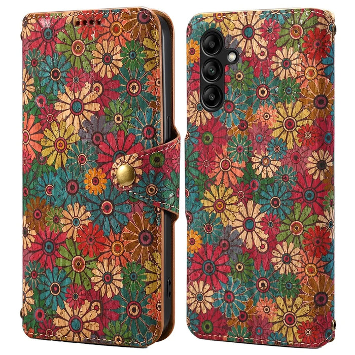 For Samsung Galaxy A05s 4G Case with Card Holder PU Leather Floral Protective Phone Cover - Spring / Green - 1