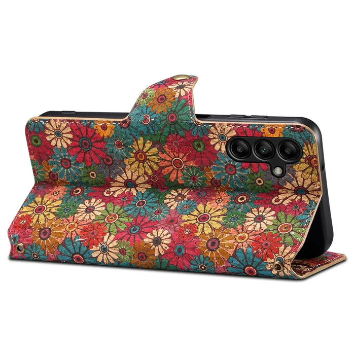 For Samsung Galaxy A05s 4G Case with Card Holder PU Leather Floral Protective Phone Cover - Spring / Green - 3