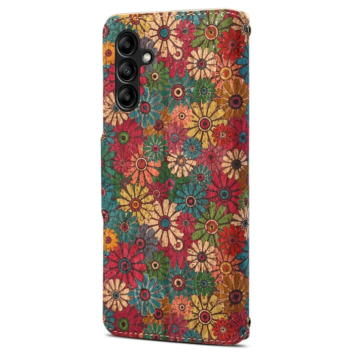 For Samsung Galaxy A05s 4G Case with Card Holder PU Leather Floral Protective Phone Cover - Spring / Green - 6