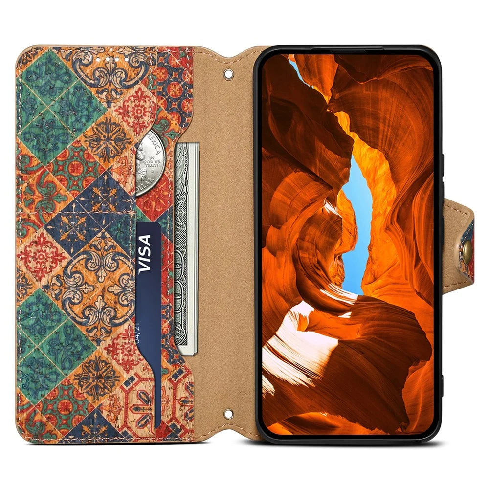 For Samsung Galaxy A14 5G / 4G Case Floral Design Leather Wallet Phone Case with Stand - Winter / Blue - 2