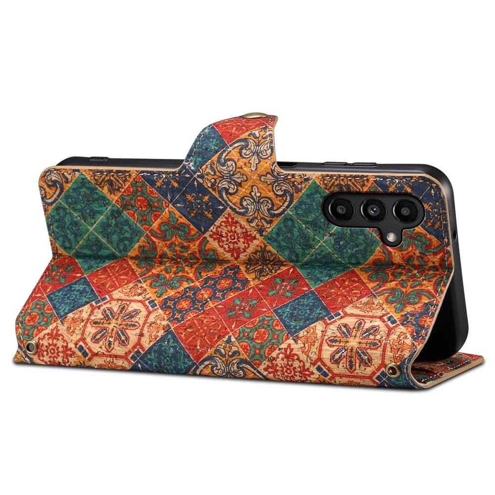 For Samsung Galaxy A14 5G / 4G Case Floral Design Leather Wallet Phone Case with Stand - Winter / Blue - 3