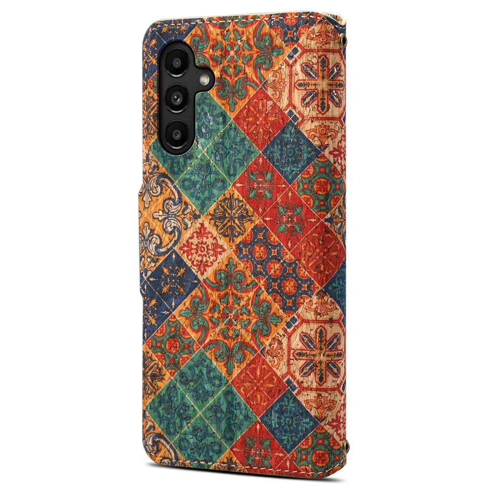 For Samsung Galaxy A14 5G / 4G Case Floral Design Leather Wallet Phone Case with Stand - Winter / Blue - 6