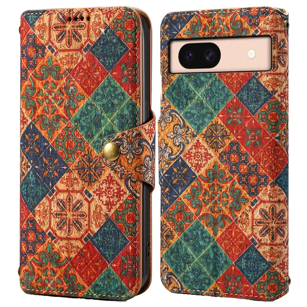 For Google Pixel 8a Leather Case Floral Printing Wallet Phone Cover with Stand - Winter / Blue - 1