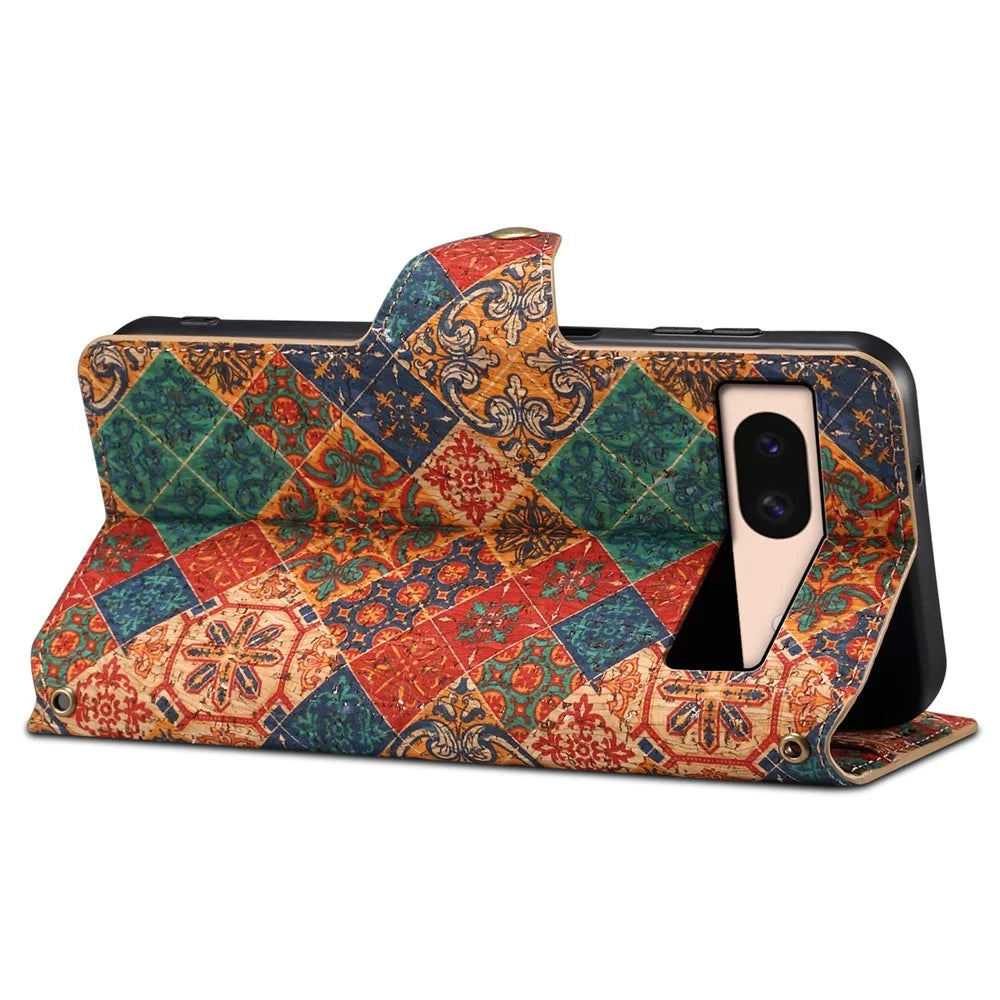 For Google Pixel 8a Leather Case Floral Printing Wallet Phone Cover with Stand - Winter / Blue - 3