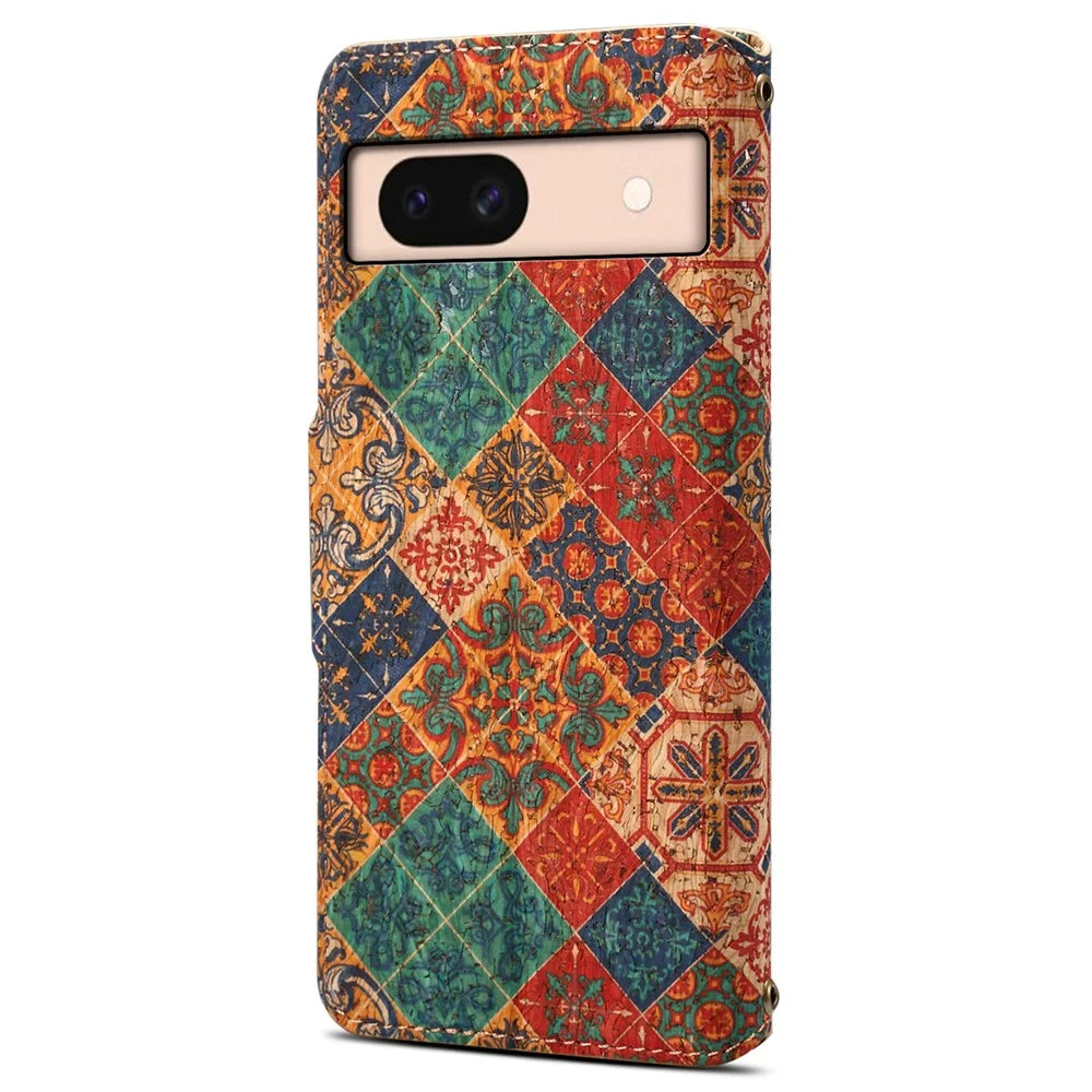 For Google Pixel 8a Leather Case Floral Printing Wallet Phone Cover with Stand - Winter / Blue - 6