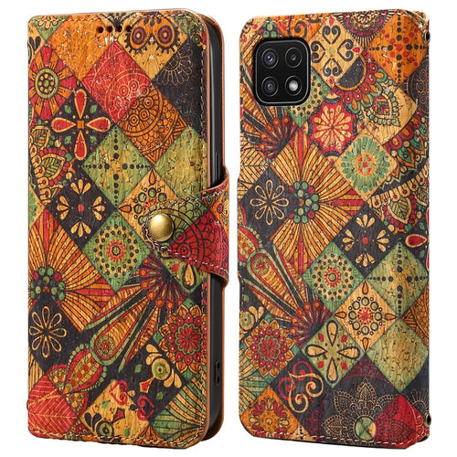 For Samsung Galaxy A22 5G (EU Version) Stand Case Flower Printing Leather Wallet Phone Cover - Autumn / Yellow - 1