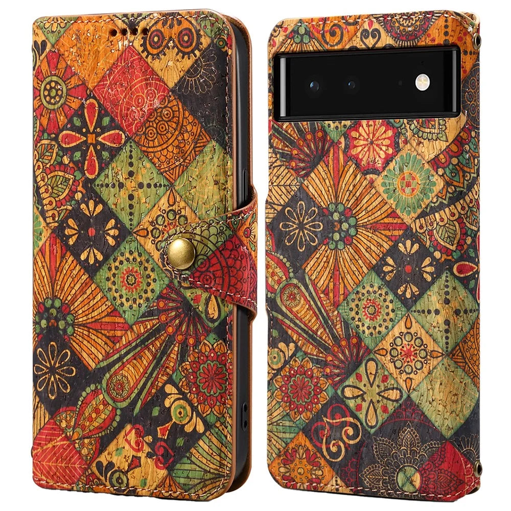 For Google Pixel 6 Leather Case Floral Printing Wallet Phone Cover with Stand - Autumn / Yellow - 1