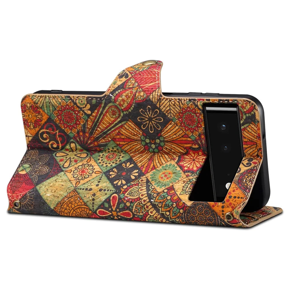 For Google Pixel 6 Leather Case Floral Printing Wallet Phone Cover with Stand - Autumn / Yellow - 3