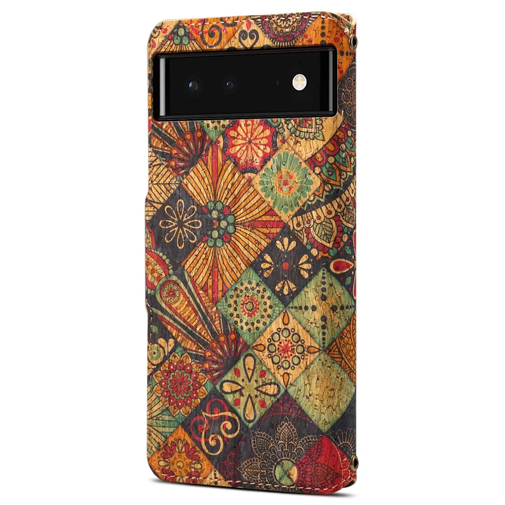 For Google Pixel 6 Leather Case Floral Printing Wallet Phone Cover with Stand - Autumn / Yellow - 6