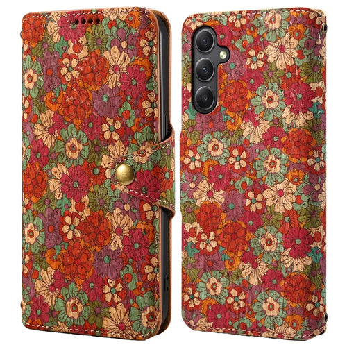 For Samsung Galaxy A24 4G (162.1 x 77.6 x 8.3mm) Wallet Phone Case Floral Printing Stand Leather Flip Cover - Summer / Red - 1
