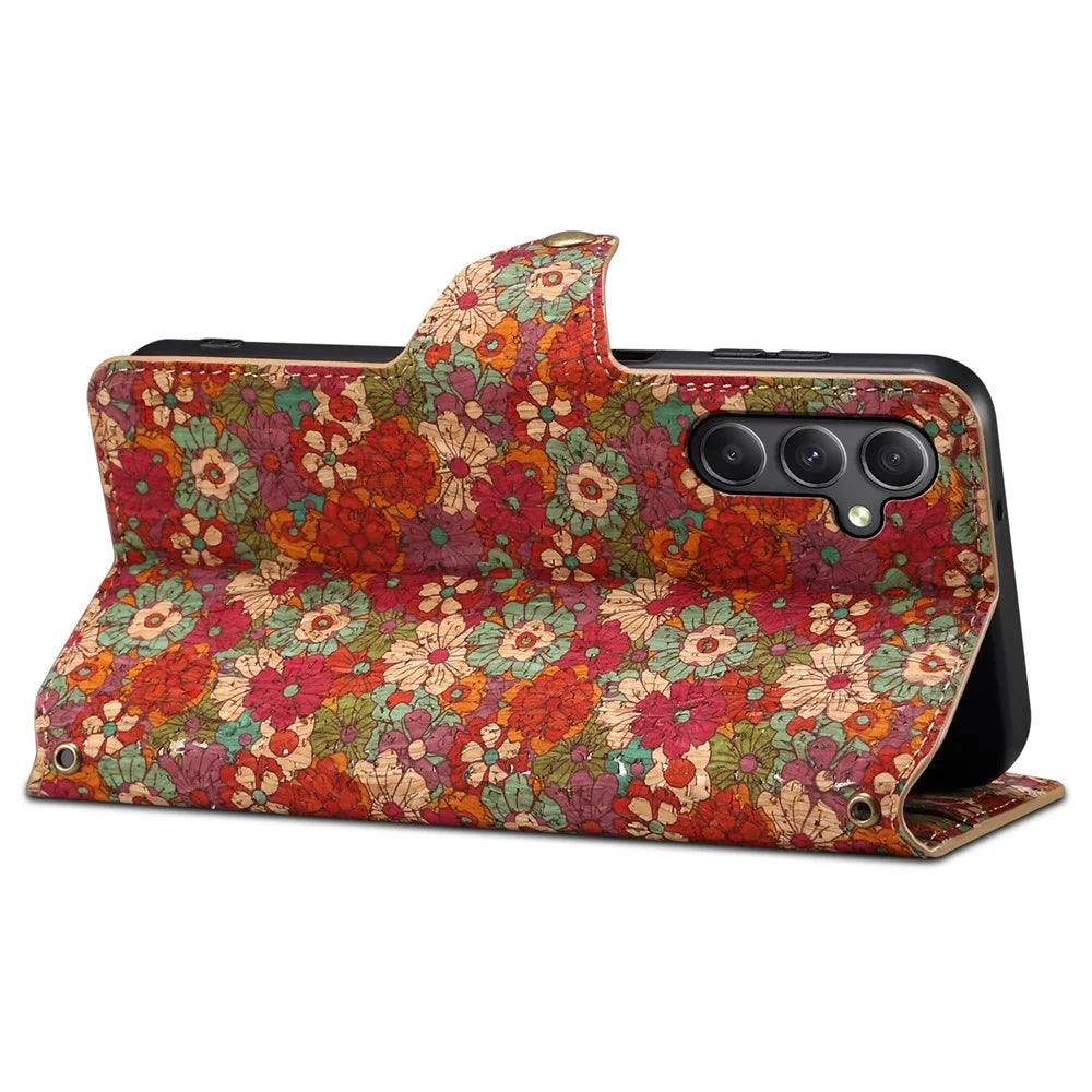 For Samsung Galaxy A24 4G (162.1 x 77.6 x 8.3mm) Wallet Phone Case Floral Printing Stand Leather Flip Cover - Summer / Red - 3