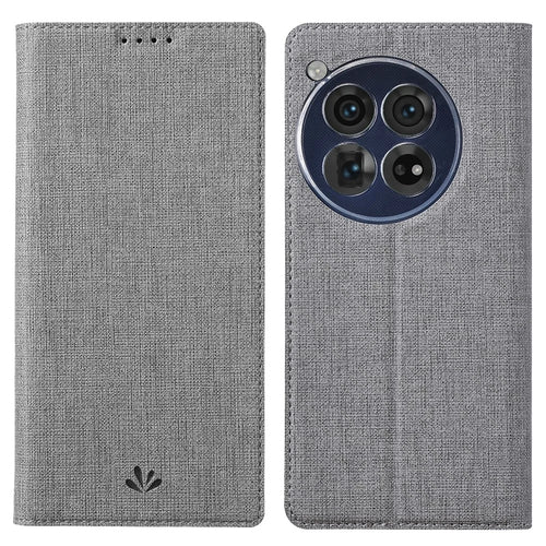 VILI DMX Series For OnePlus 12 5G Case with Card Holder Slot Leather Stand Phone Cover - Grey - 1