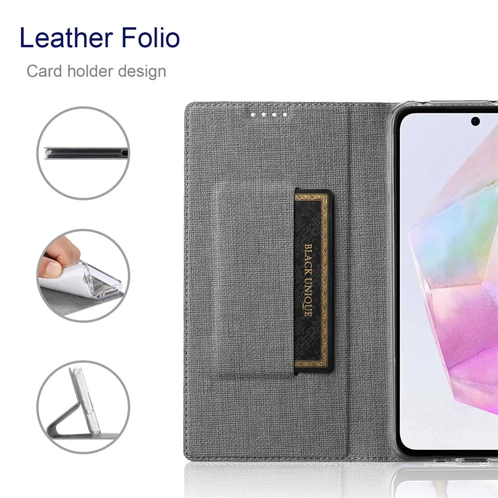 VILI DMX Series For Samsung Galaxy A55 5G Case PU Leather Card Holder Stand View Phone Cover - Grey - 2