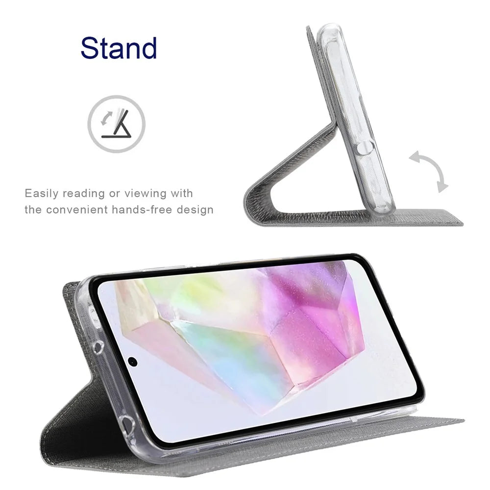 VILI DMX Series For Samsung Galaxy A55 5G Case PU Leather Card Holder Stand View Phone Cover - Grey - 3