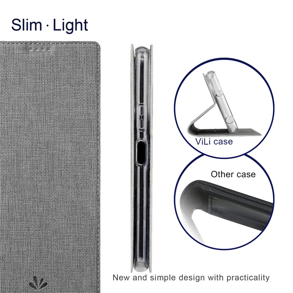 VILI DMX Series For Samsung Galaxy A55 5G Case PU Leather Card Holder Stand View Phone Cover - Grey - 5