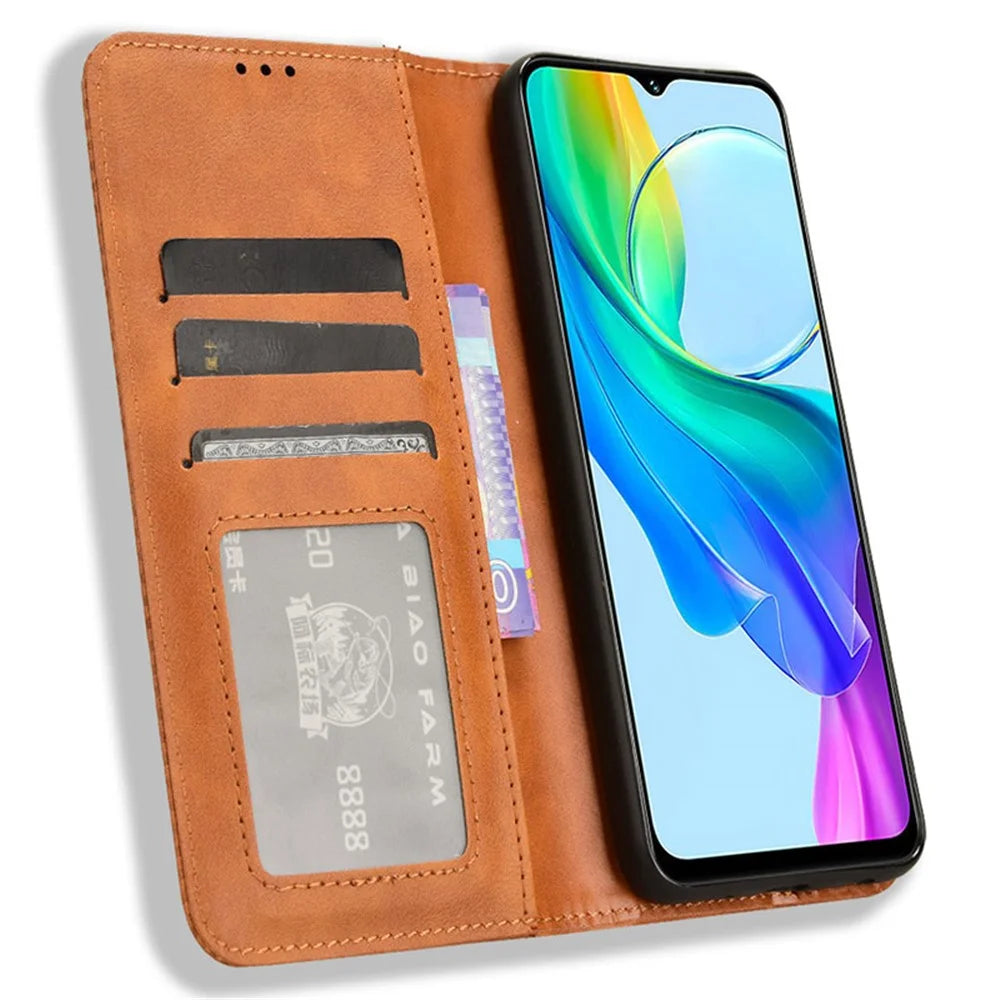 For vivo Y28s 5G / T3 Lite 5G / Y03 / Y18 4G / Y18e 4G Case Wallet Magnetic Closure Leather Retro Phone Cover - Brown - 2