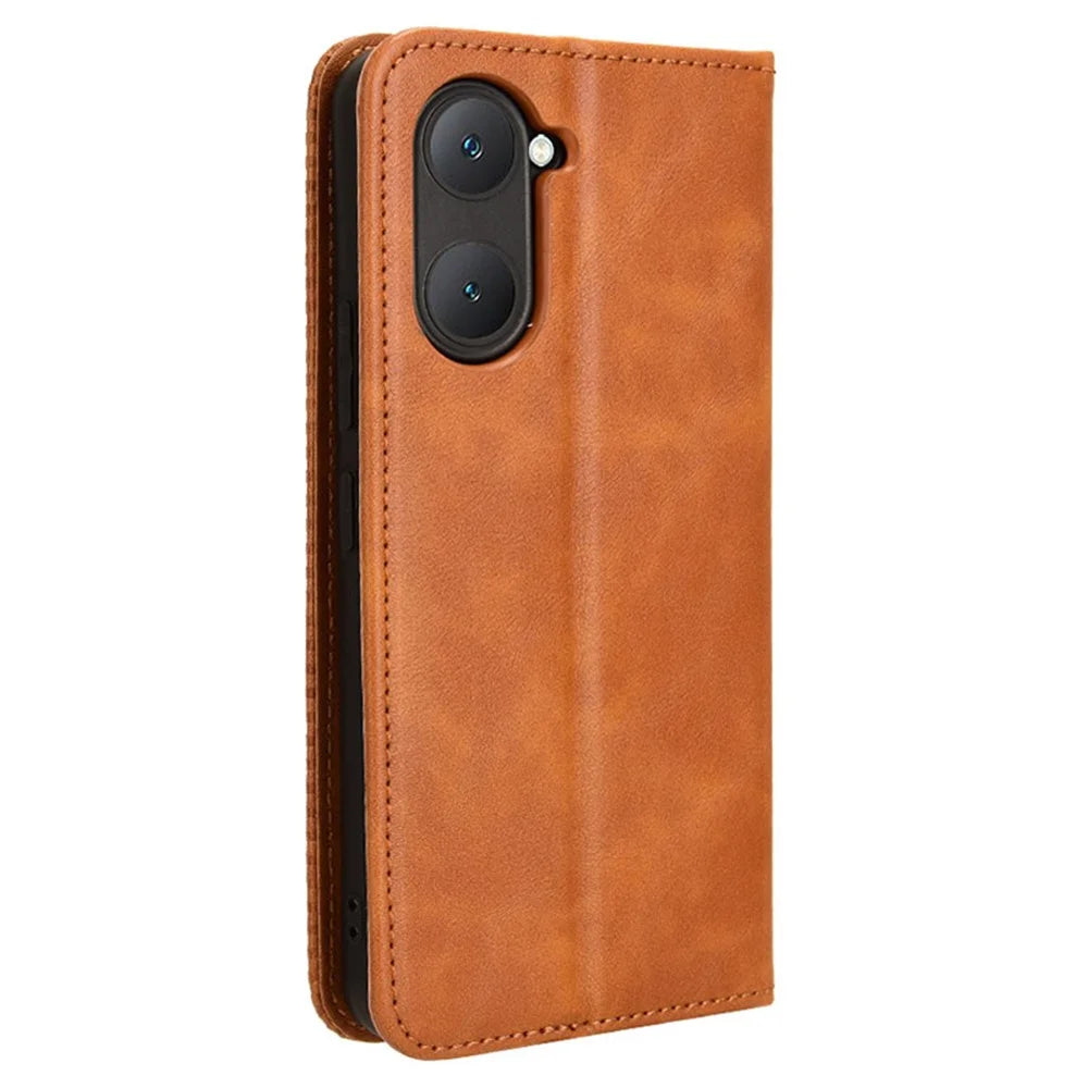 For vivo Y28s 5G / T3 Lite 5G / Y03 / Y18 4G / Y18e 4G Case Wallet Magnetic Closure Leather Retro Phone Cover - Brown - 7