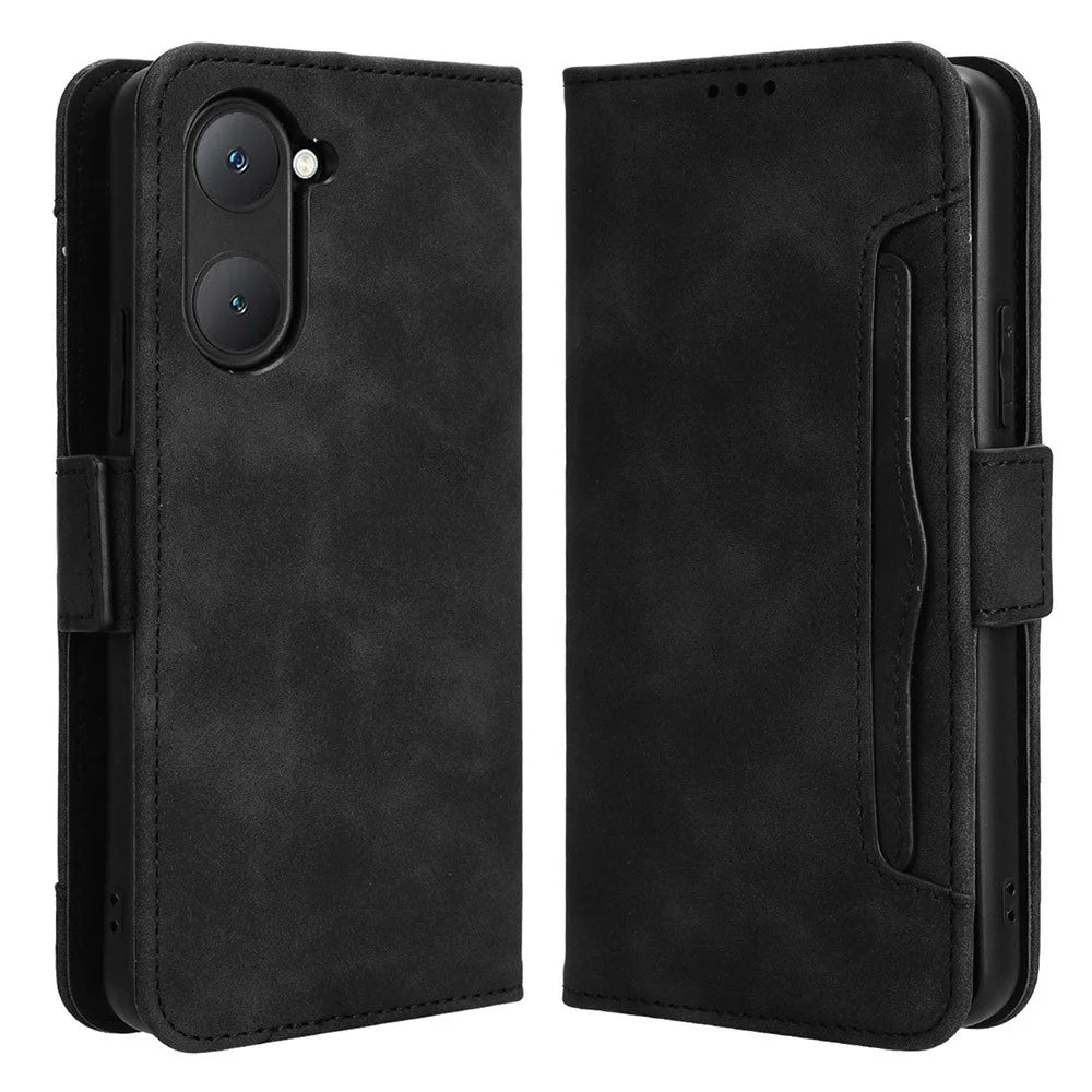 For vivo Y28s 5G / T3 Lite 5G / Y03 / Y18 4G / Y18e 4G Leather Case with Multiple Card Slots Full Protection Wallet Phone Cover - Black - 1
