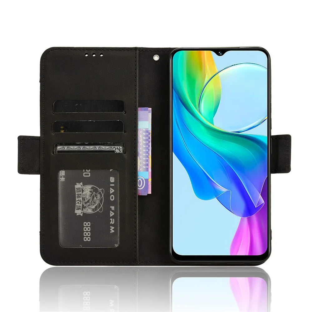 For vivo Y28s 5G / T3 Lite 5G / Y03 / Y18 4G / Y18e 4G Leather Case with Multiple Card Slots Full Protection Wallet Phone Cover - Black - 3
