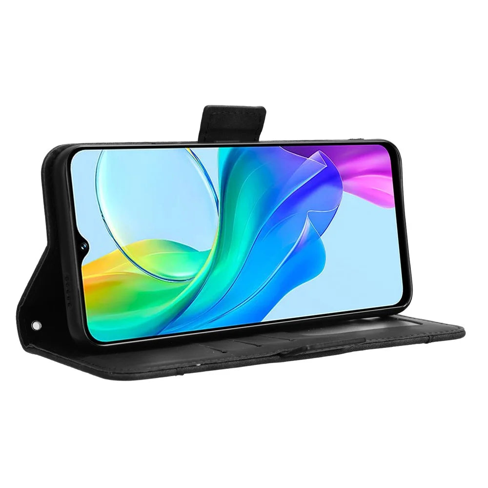 For vivo Y28s 5G / T3 Lite 5G / Y03 / Y18 4G / Y18e 4G Leather Case with Multiple Card Slots Full Protection Wallet Phone Cover - Black - 4