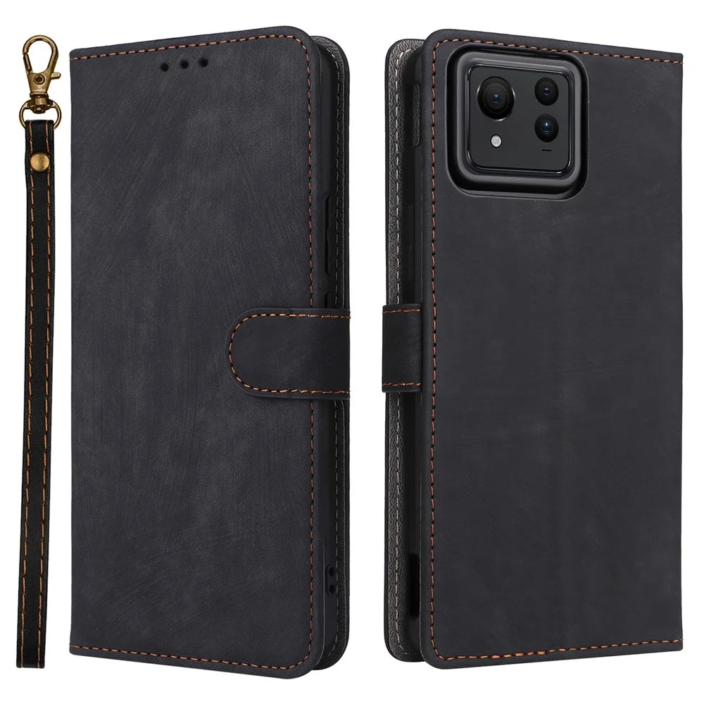 For Asus Zenfone 11 Ultra 5G Case with Strap RFID Blocking Wallet Phone Leather Cover - Black - 1