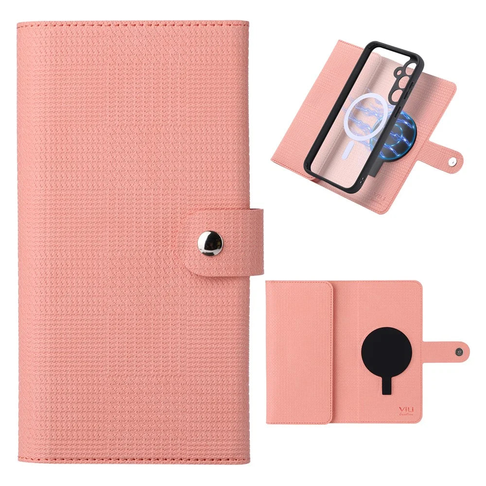 VILI GHA Series For Samsung Galaxy S23 FE Case RFID Blocking Wallet Phone Cover Magnetic Case - Pink - 1