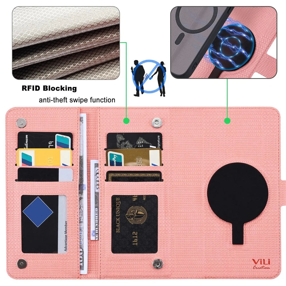 VILI GHA Series For Samsung Galaxy S23 FE Case RFID Blocking Wallet Phone Cover Magnetic Case - Pink - 5