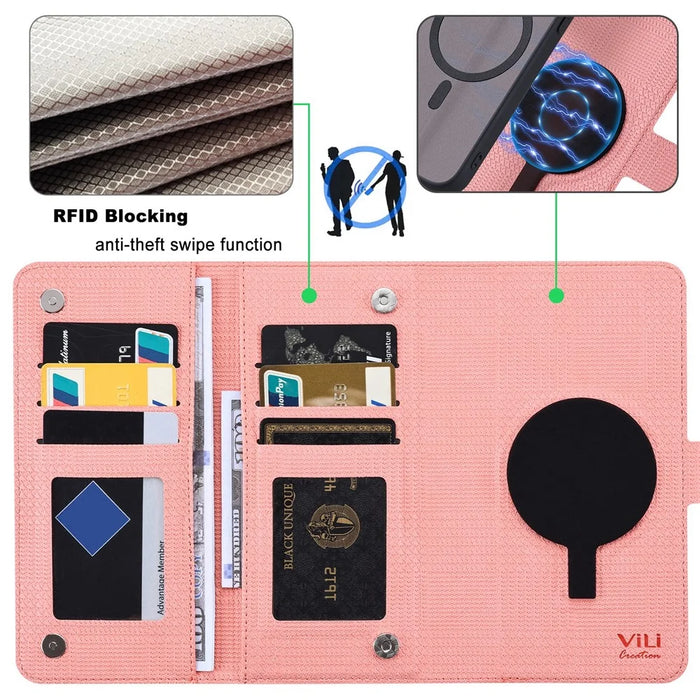 VILI GHA Series For Samsung Galaxy S23 FE Case RFID Blocking Wallet Phone Cover Magnetic Case - Pink - 5