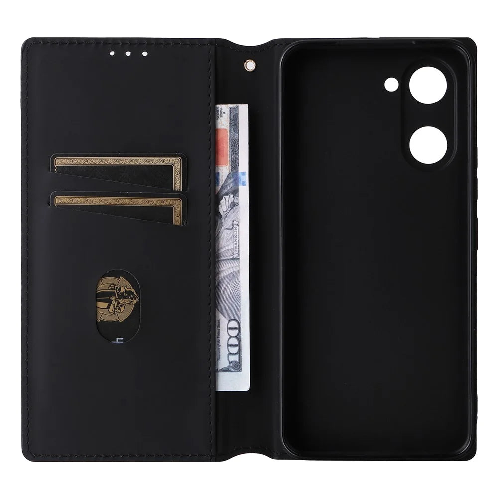 For vivo Y28s 5G / T3 Lite 5G / Y03 / Y18 4G / Y18e 4G Protective Case Magnetic Closing Rhombus Imprinting Leather Phone Shell - Silver - 2