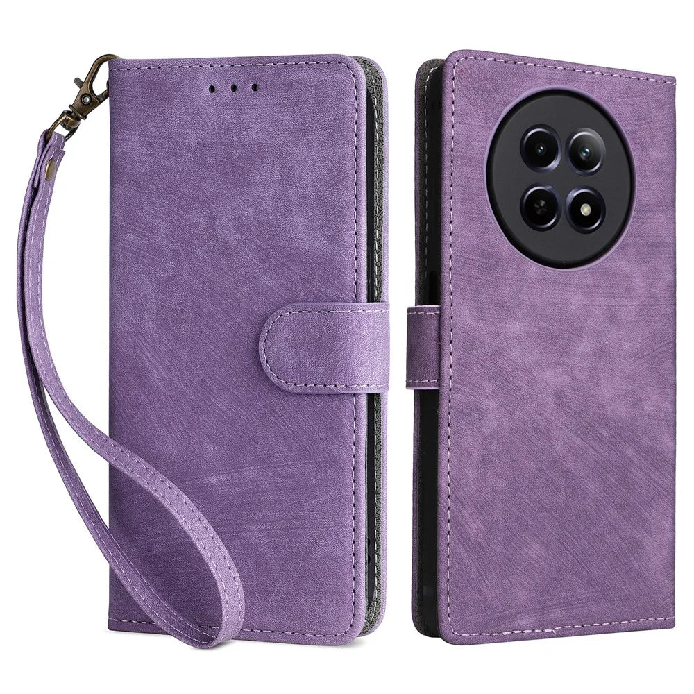 For Realme Narzo 70x 5G / C65 5G / Narzo N65 5G / 13 5G / 12 5G / 12x 5G Case with Hand Strap RFID Blocking Wallet Leather Cover - Purple - 1