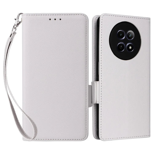 For Realme Narzo 70x 5G / C65 5G / Narzo N65 5G / 13 5G / 12 5G / 12x 5G Case with Strap Litchi Texture PU Leather Wallet Phone Cover - White - 1