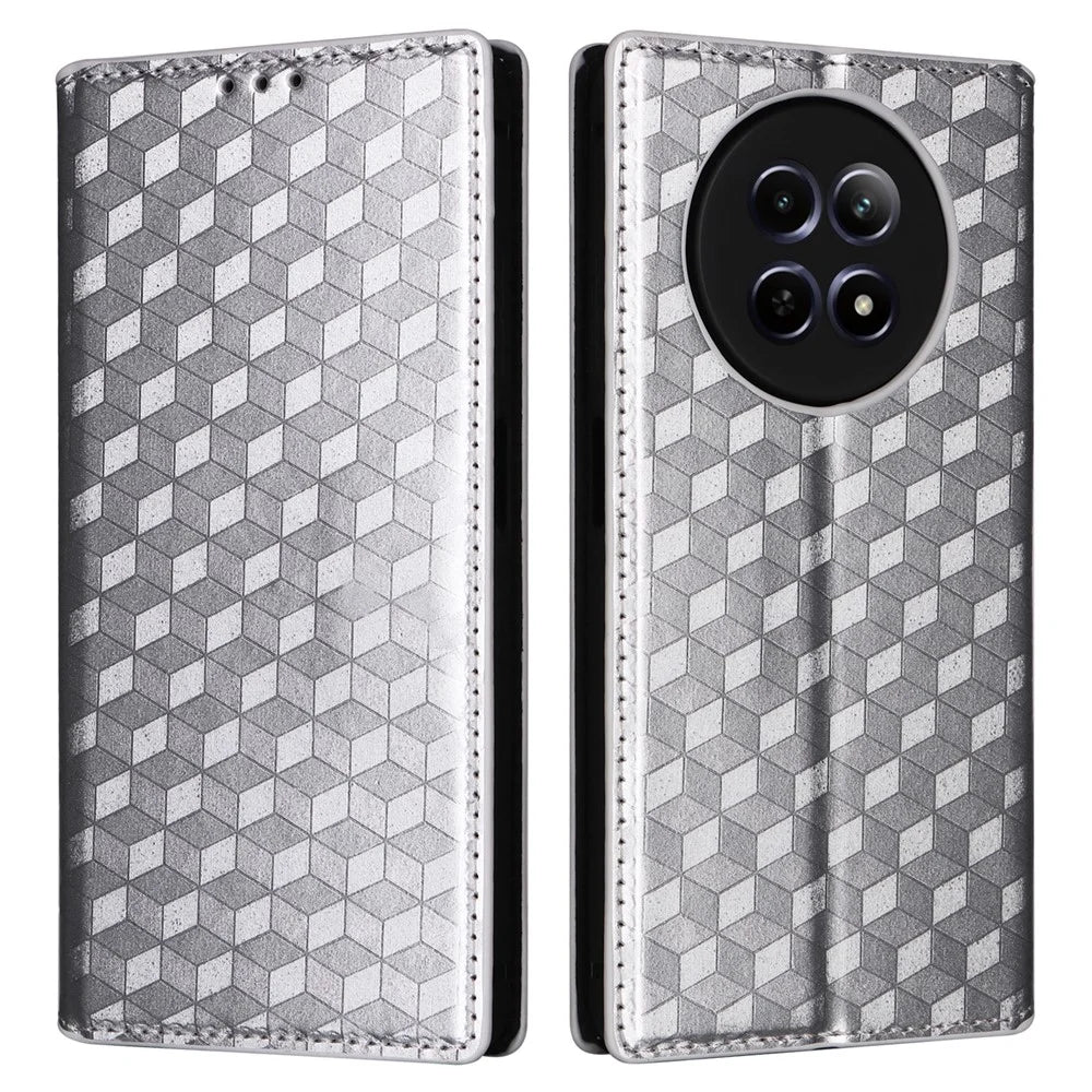 For Realme Narzo 70x 5G / C65 5G / Narzo N65 5G / 13 5G / 12 5G / 12x 5G Case Anti-Scratch Rhombus Imprinting Leather Phone Cover - Silver - 1