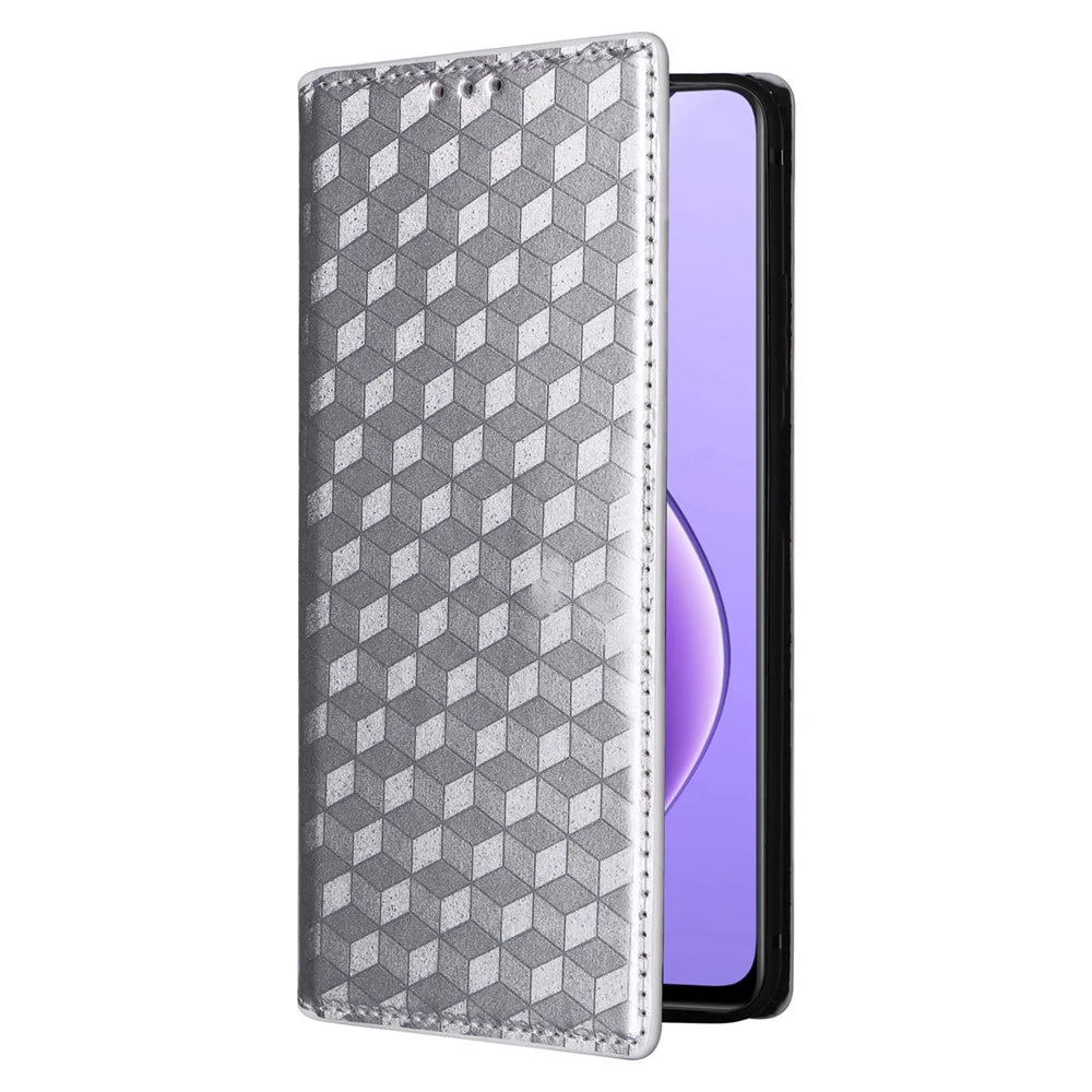For Realme Narzo 70x 5G / C65 5G / Narzo N65 5G / 13 5G / 12 5G / 12x 5G Case Anti-Scratch Rhombus Imprinting Leather Phone Cover - Silver - 5