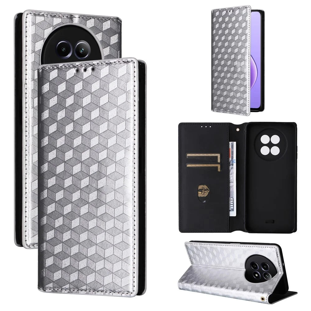 For Realme Narzo 70x 5G / C65 5G / Narzo N65 5G / 13 5G / 12 5G / 12x 5G Case Anti-Scratch Rhombus Imprinting Leather Phone Cover - Silver - 7