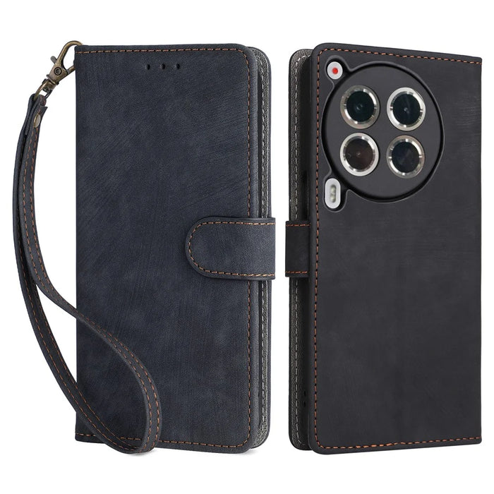 For TECNO Camon 30 Premier 5G CL9 Case Leather RFID Blocking Protection Phone Cover with Strap - Black - 1