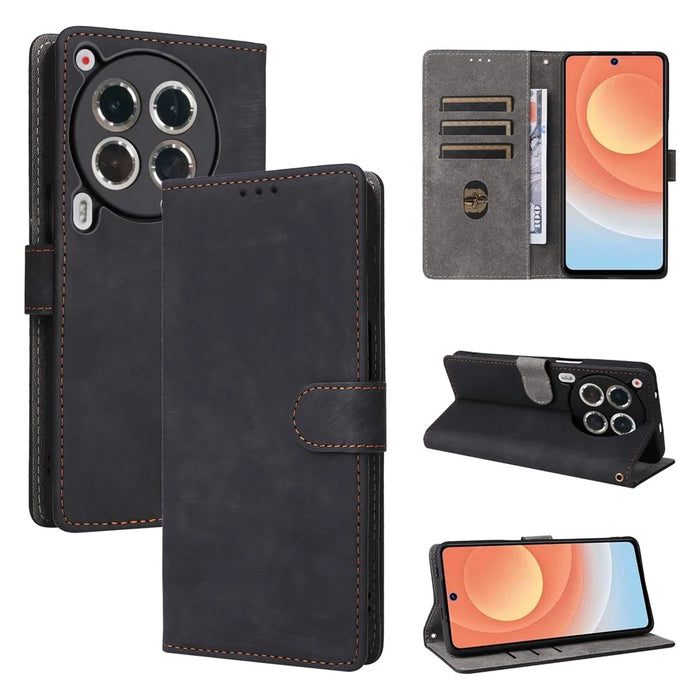 For TECNO Camon 30 Premier 5G CL9 Case Leather RFID Blocking Protection Phone Cover with Strap - Black - 5